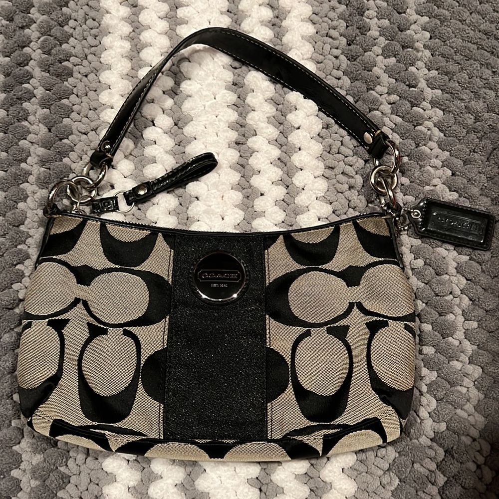 Coach Mono Shoulder Bag- Gray and Black with silver metal